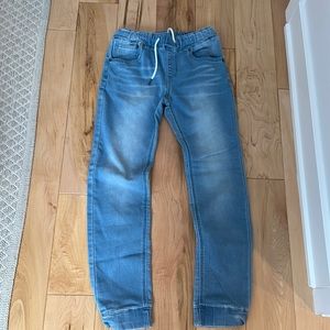 Boys size 12/large jogger denim pants. Drawstring waist and cuff bottom.